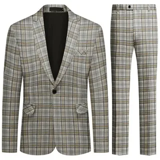 Allthemen Anzug (2 tlg) Slim Fit Herrenanzug im Farbeblock-Karomuster braun 52