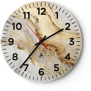Modern Wanduhr Marmor Glanz Elegant 30x30cm Rund Klein Wand Uhr Glas Analog Zimmeruhren Küche Büro Wohnzimmer Glasuhr Wall Clock Dekoration Design Wanddekoration Küchenuhr C4AR30x30-5730