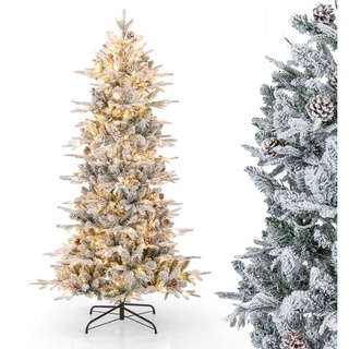 COSTWAY Künstlicher Weihnachtsbaum, 180cm mit 36 Tannenzapfen und 210 LEDs weiß