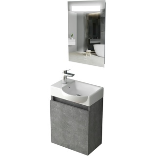 Alpenberger Badezimmer Badmöbel Set, Waschbecken mit Unterschrank und LED Spiegel, Gäste WC Waschtisch mit Waschbeckenunterschrank, Badschrank Schmal