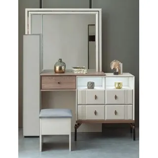 JVmoebel Schminktisch Moderner Schminktisch mit Glas Spiegel und stilvollem Hocker aus Holz (2-St., Schminktisch mit Spiegel/Hocker), Made in Europa beige|braun