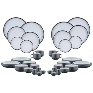 BJORN GOURMET Geschirrset – 36-teiliges Service für 4 Personen, modernes Geschirr Set mit Tellern, Schalen & Tassen, Design Schwarz Onyx & Weiß