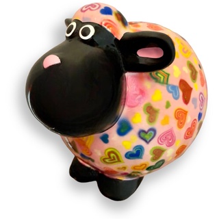 Pomme Pidou Spardose Schaf Giselle mit Herzen Motiv in rosa Sparschwein aus Keramik mit Tiermotiv H12 x B8,3 x T9,2cm Farbenfrohe Sparbüchse