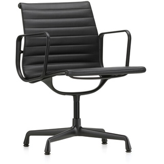 Vitra Besucherstuhl Alu-Chair Leder Premium F schwarz, Designer Charles & Ray Eames, 83x57.5x59 cm