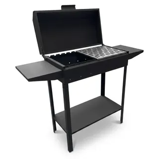 Mangal-Grill 3 mm Stahl 84 cm hoch Holzkohlegrill mit Deckel und 2 Seitenablagen inkl. Grillrost aus Edelstahl BBQ