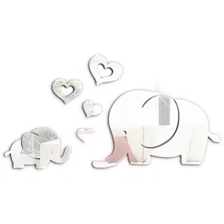 VORCOOL Elefant Herzen Wandtattoo 3D Spiegel Wand Aufkleber Kinderzimmer Babyzimmer Wanddekoration, Silber