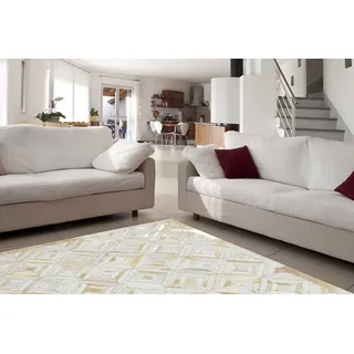 Kayoom Dazzle Lederteppich 80 x 150 cm Elfenbein/Gold