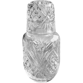 Fofetbfo Crystal Bedside Wasserkaraffe und Glas Set, Vintage Nachttisch Glaskaraffe mit Tasse, Nachttisch Wasserkrug und Becher Set, 540 ml