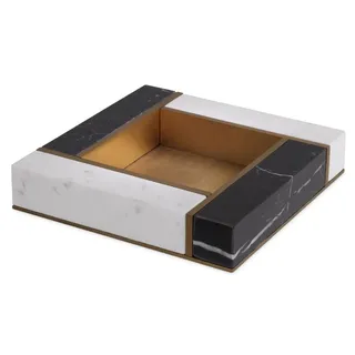Casa Padrino Luxus Marmor Serviertablett Schwarz / Weiß / Antik Messingfarben 20 x 20 x H. 4 cm - Luxus Gastronomie Accessoires