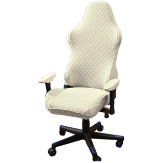 Rautenmuster Gaming Stuhl Bezug Mit 1 Paar Armlehnenbezug, Antirutsch Gaming Stuhlhussen, Staubdicht Computerstuhl Sitzbezug-Beige