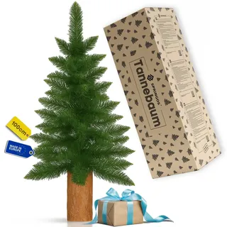 SPRINGOS Künstlicher Weihnachtsbaum grüne Tanne mit echtem Stamm 100 cm