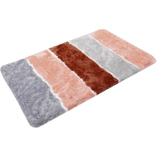 Badematte HOMIE LIVING "Rio Marina" Badematten Gr. rechteckig (70 cm x 120 cm), 1 St., Polyester, braun (braun, grau) Gemusterte Badematten flauschiger Badteppich, modern gestreift, waschbar, Badezimmerteppich