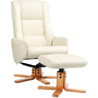 Homcom Relaxsessel Kunstleder 84 x 102 x 71 cm Cremeweiß mit Hocker