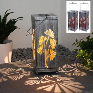 2er Set LED Solar Laternen Dekor Stanzungen Blumen Design Garten  Hänge Lampen Außen Steh Leuchten