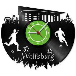 GRAVURZEILE Schallplattenuhr Wolfsburg - 100% Vereinsliebe - Upcycling Design Wanduhr aus Vinyl Made in Germany