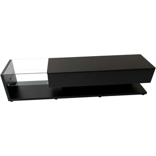 Merax Lowboard mit Glasablagen und Schubladen, TV-Schrank hochglänzend mit LED, TV-Board, TV-Ständer, Breite:170cm, Schwarz