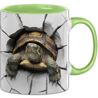 3D Schildkröte Tasse Geschenk Schildkröte Durchbruch Wand Grafik Geschenkidee für Schildkröten Liebhaber (Grün)