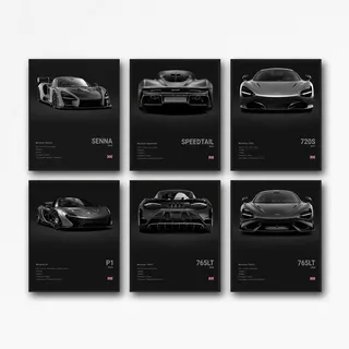 XUPUE Mclaren Wandkunst, Auto-Poster für Jungenzimmer, Superauto-Kunstdruck, 6 Stück, 20 x 30 cm