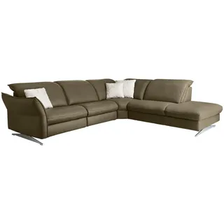 Hukla Ecksofa Valdera, Mokka, Metall, Echtleder, Semi-Anilinleder, 4-Sitzer, Ottomane rechts, Eckteil, L-Form, 292x258 cm, Goldenes M, Typenauswahl, Fußauswahl, Lederauswahl, Stoffauswahl, Sitzqualitäten, Hocker erhältlich, motorische Relaxfunktion, Wohnzimmer, Sofas & Couches, Wohnlandschaften, Ecksofas