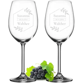 2 Leonardo Weingläser 460 ml mit Gravur - Geschenke für Standesamt, Hochzeit und Verlobung - das Hochzeitsgeschenk für Paare - Weinglas für Rotwein und Weißwein - Glas Weinkelch mit Namen