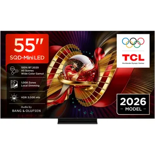 TCL Mini-LED-Fernseher "55C8LX1", Energieeffizienz: E (A-G), schwarz, 55 ′′, Fernseher, SQD-Mini LED, HDR 6000 Nits, 100%BT.2020, 144Hz, AiPQ Pro,Dolby Vision