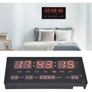 Digitale Led-wanduhr Mit Kalender, Aluminiummodell, 27,5 X 13,6 X 2,7 Cm, Schwarz