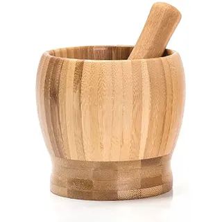 GLigeT Mörser mit Stößel Mörser- und Stößel-Set aus Holz, Knoblauchpresse, Ingwerbrecher, Gewürze, Mahlset, Knoblauchwolf, Kräutergewürzstampfer, Mühle, Zerkleinerer, Küchenwerkzeug (Bambus)(Groß)