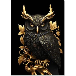 ABCWARRT Moderne abstrakte Kunst Leinwand Malerei Schwarz Gold Tier Poster Eule Tiger Löwe Wolf Adler Zebra Stier Bild Home Wand Dekoration (50 * 70cm Kein Rahmen,1)