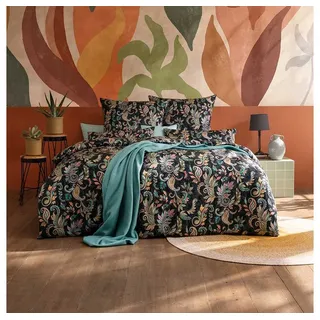 Estella Regina Blätter Baumwolle Schwarz 135 x 200 cm + 80 x 80 cm + 40 x 80 cm