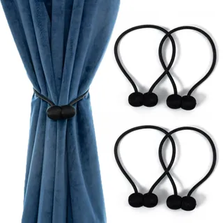 4 Stück Vorhang Raffhalter, Gardinen Raffhalter, Gardinenhalter Raffhalter, Holdbacks Halter Haken Clip, Raffhalter Magnetisch Schwarz, Für Büro, Wohnzimmer, Schlafzimmer (Schwarz)