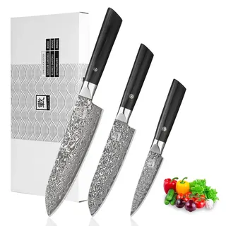 Zayiko Black Edition Damastmesser Messerset 9-18 cm 3-tlg. Pakkaholzgriff grau/schwarz