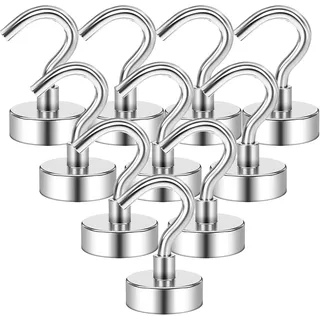 Grtard Magnethaken Extra Stark 10 Stück, 10 kg+ Neodym Magnet Haken | Magnetische Haken, Magnete Stark für Kreuzfahrt, Küche, Werkstatt, Wohnmobil, Kühlschrank, Spind, Garage und Camping