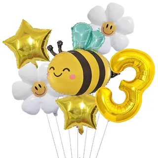 Geburtstagsdeko 3 Jahr Mädchen mit Biene Gänseblümchen Folienballon, Deko 3. Geburtstag Mädchen Junge, Gold Luftballon 3. Geburtstag Deko Set mit Zahl 3 Ballon, Geburtstage Mädchen Deko Geschenk Party