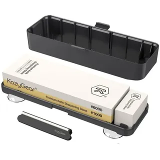 KozyGear Schleifstein 6KGZ-21060W, Premium Messerschärfer, doppelseitig, rutschfest, Schleifhilfe grau