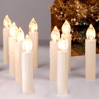 CCLIFE LED Weihnachtskerzen Kabellos Kerzen Dimmbar Weihnachtsbaumkerzen Christbaumkerzen mit Fernbedienung Timer Kerzenlichter,Lichtfrabe:warmweiss