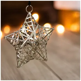 Antikas Weihnachtsfigur Stern aus Metall für den Weihnachtsbaum, Christbaumschmuck, Geflochten silberfarben