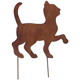 Metall Stecker Katze Rost Stecken Beetstecker Rasenstecker Deko Gras Mieze Kater Gartenstecker Rasen Blumenstecker Gartendekoration Katzenliebhaber Frühling Sommer Herbst Tierfigur braun H36cm B26cm