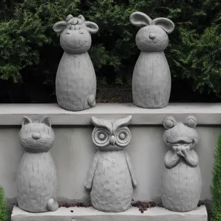 gartendekoparadies.de Gartenfigur Lustige Steinfiguren, Kuh Hase Katze Eule Frosch, Steinguss, 24-26 cm, Frostsicher grau 12 cm x 10 cm x 24 cm
