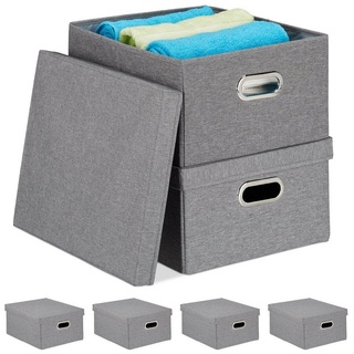 relaxdays Aufbewahrungsbox 6 x Aufbewahrungsbox mit Deckel grau