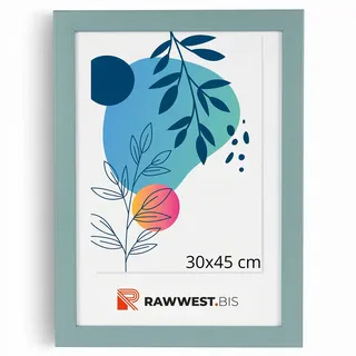 RAWWEST.BIS Bilderrahmen 30x45 cm MDF Holz Rahmen Posterrahmen Blau | Fotorahmen mit Acrylglas, Holzrahmen aus Holzplatten für Bilder Poster Fotos Puzzle, Plakatrahmen zum Aufhängen & Aufstellen