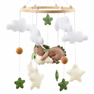 Baby Mobile für Bett, Mobile Babybett aus Holz und Filz mit schlafendem Dinosaurier, Wolken und Sternen, Mobile Kinderbett, Dekoration für Kinderzimmer, Geschenk für Neugeborene