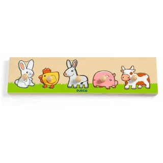 DJECO Steckpuzzle Greifpuzzle aus Holz mit 5 Tieren, Puzzleteile