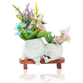 Omgoods – Blumentopf mit lächelndem Gesicht – Schattige Blumentöpfe für Innen- und Außenbereich - Weiß