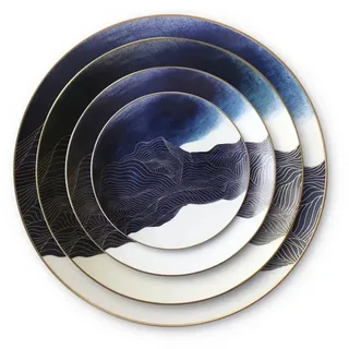 Quality Elegance Teller-Set Luxuriöses Blau-Marmor Bone China Geschirrset mit Goldrand (4-tlg)