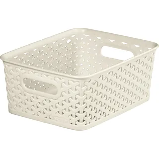 Curver My Style Aufbewahrungskorb in Rattan-Optik für Küche, Wohnzimmer, Badezimmer, Schlafzimmer, mittelgroß, rechteckig, 13 Liter, Vintage-Cremeweiß