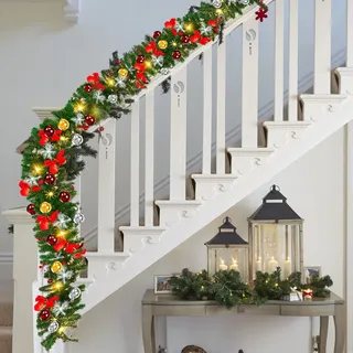 Yakimz Weihnachtsgirlande Künstliche, 5m mit 100 LEDs Warmweiß Lichterketten, inkl.Deko, Weihnachtskranz Künstliches Grün Tannengirlande Weihnachtsdeko Innen und Außen Girlande