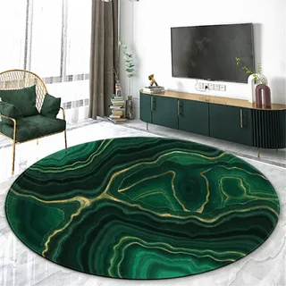 Generisch TeppichTeppich Rund Dunkelgrün Smaragdgrün Gelb Abstrakt Runder Teppich 120 Durchmesser für Wohnzimmer Schlafzimmer Küche Esszimmer (Grün, ø 120 cm)