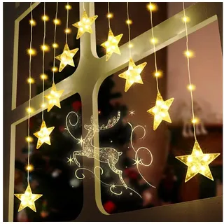 Elegear LED-Lichterkette Weihnachtsdeko Fenster Stern, beleuchtete Weihnachtsbeleuchtung, Lichterkette Sterne mit Timer Innen/Außen, Weihnachtsstern Fensterdeko bunt