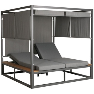 Aluminium Lounge-Gartenliege HWC-M63, XL Sonnenliege Bali-Liege Doppelliege Outdoor-Bett, 10cm-Polster  hellgrau