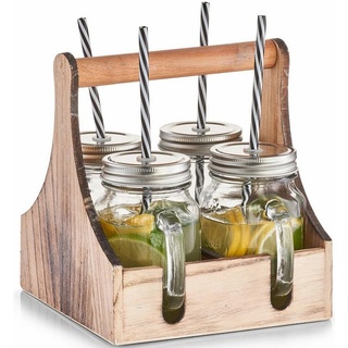 Zeller Present Gläser-Set, Glas, Holz, Metall, in praktischer Holzkiste zum Tragen silberfarben|weiß
